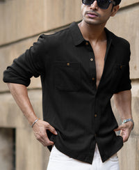 Black Double Pocket Knit Shirt