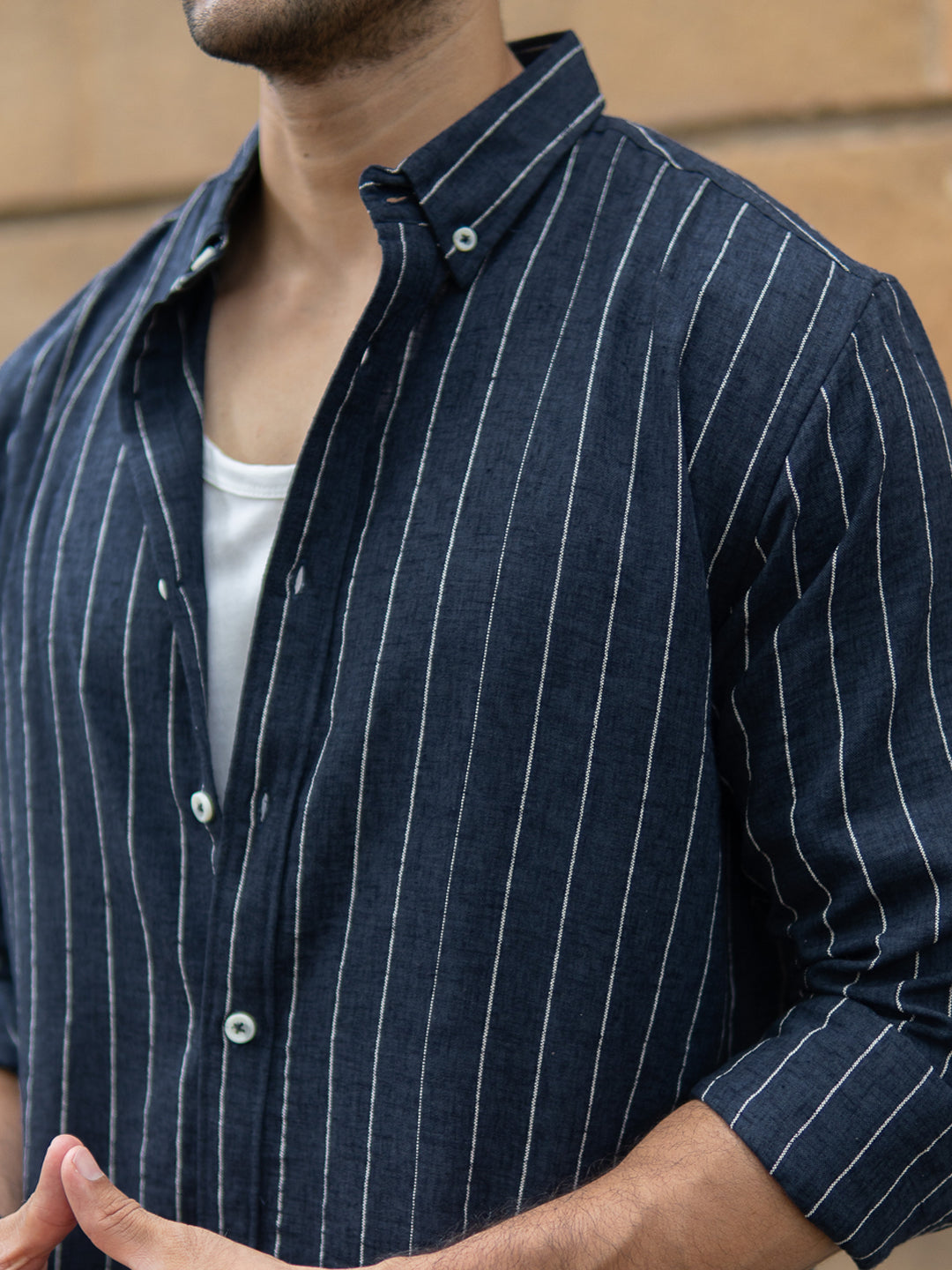 Dark Blue Flowy Striped Shirt