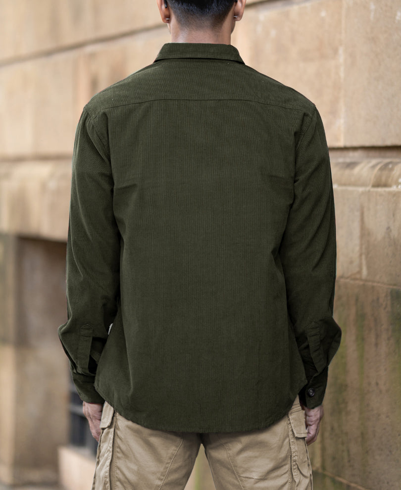 Olive Corduroy Shirt With Pockets