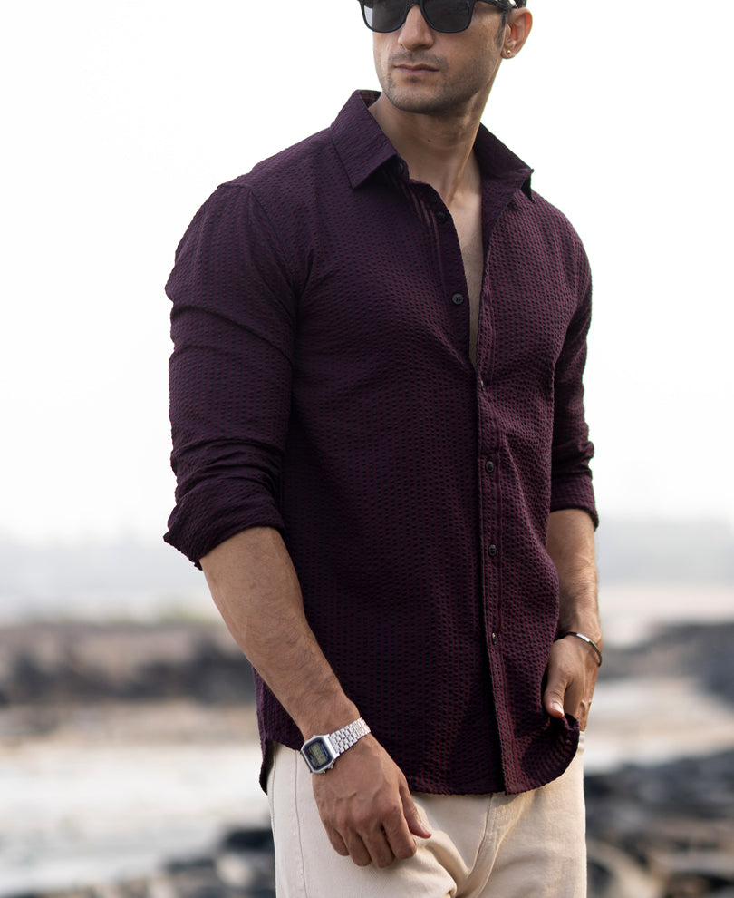 Wine Structured Striped Shirt.