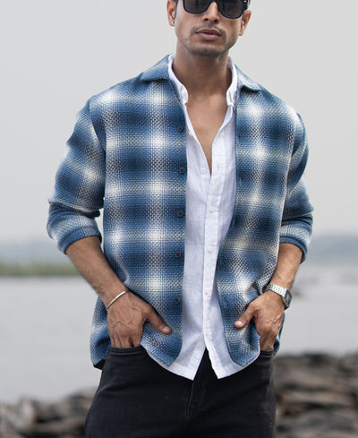Blue Structured Checks Overshirt