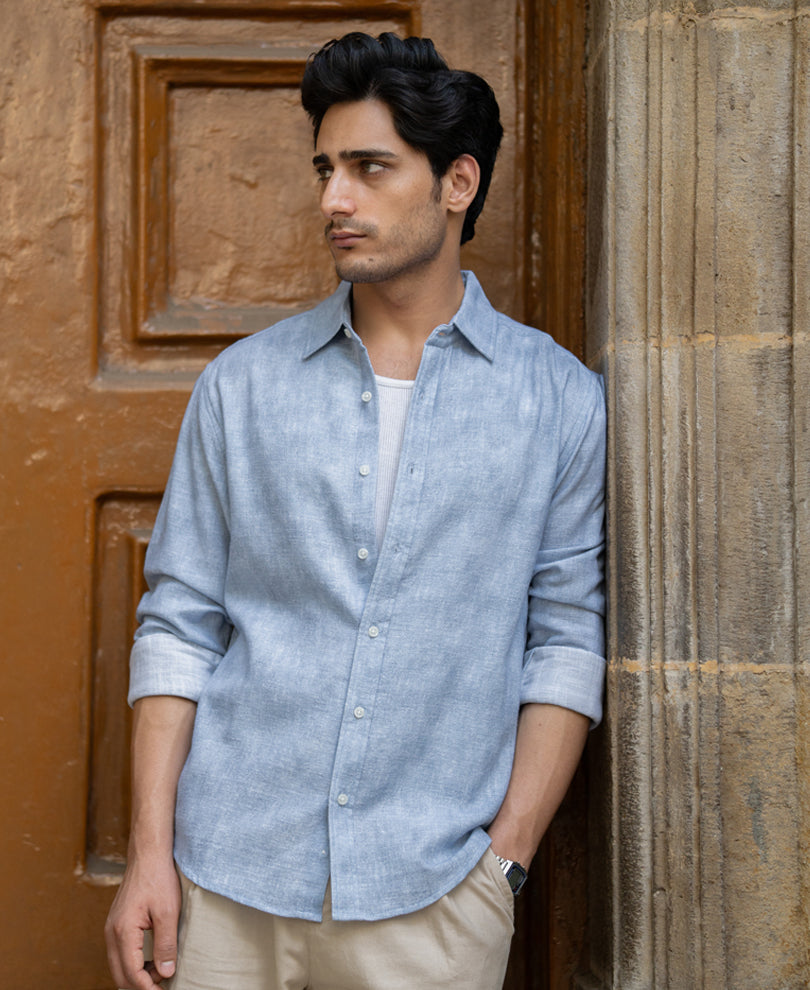 Light Grey Cotton Slub Shirt.