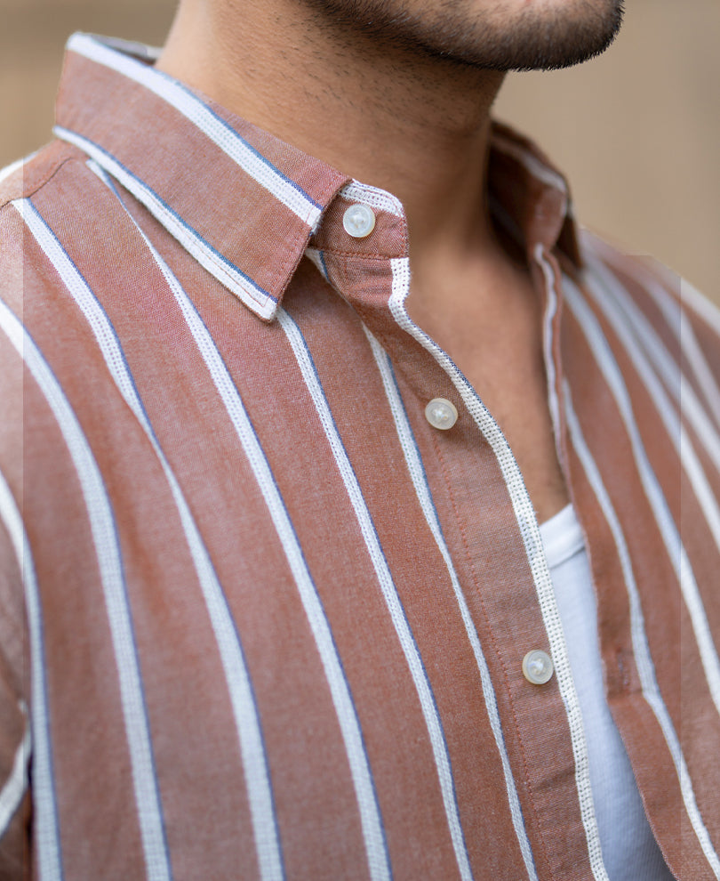 Brown Structured Striped Shirt.