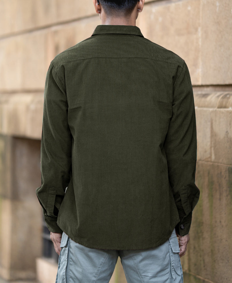 Olive Corduroy Shirt With Pockets