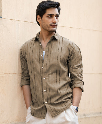 Dark Beige Boucle Stripe Shirt