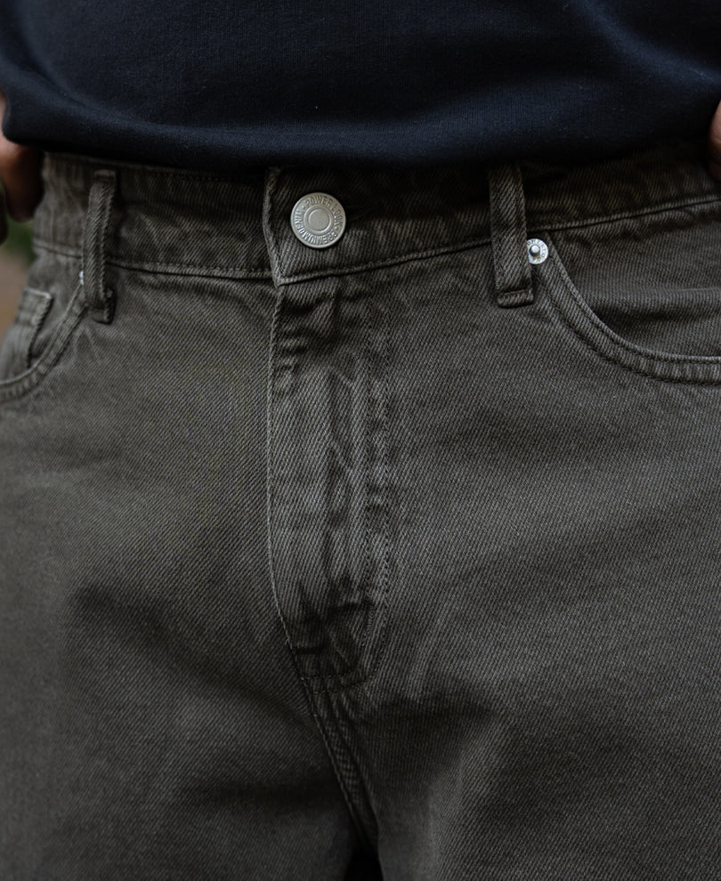 Dark Olive Washed Baggy Jeans.