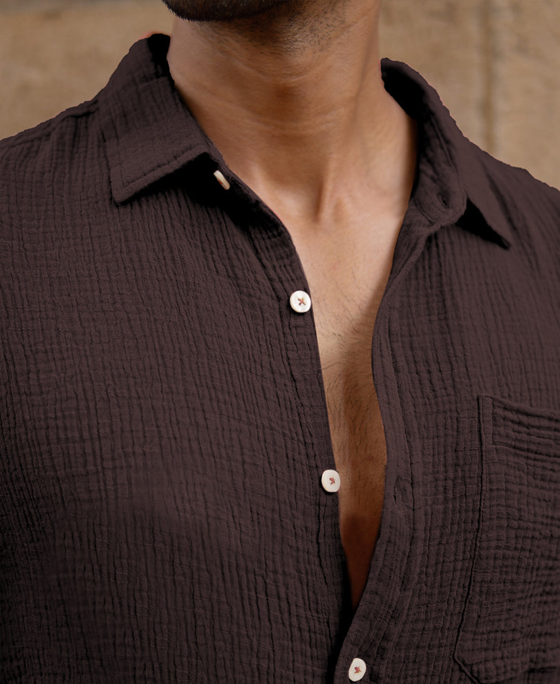 Cocoa Brown Crinkled Shirt