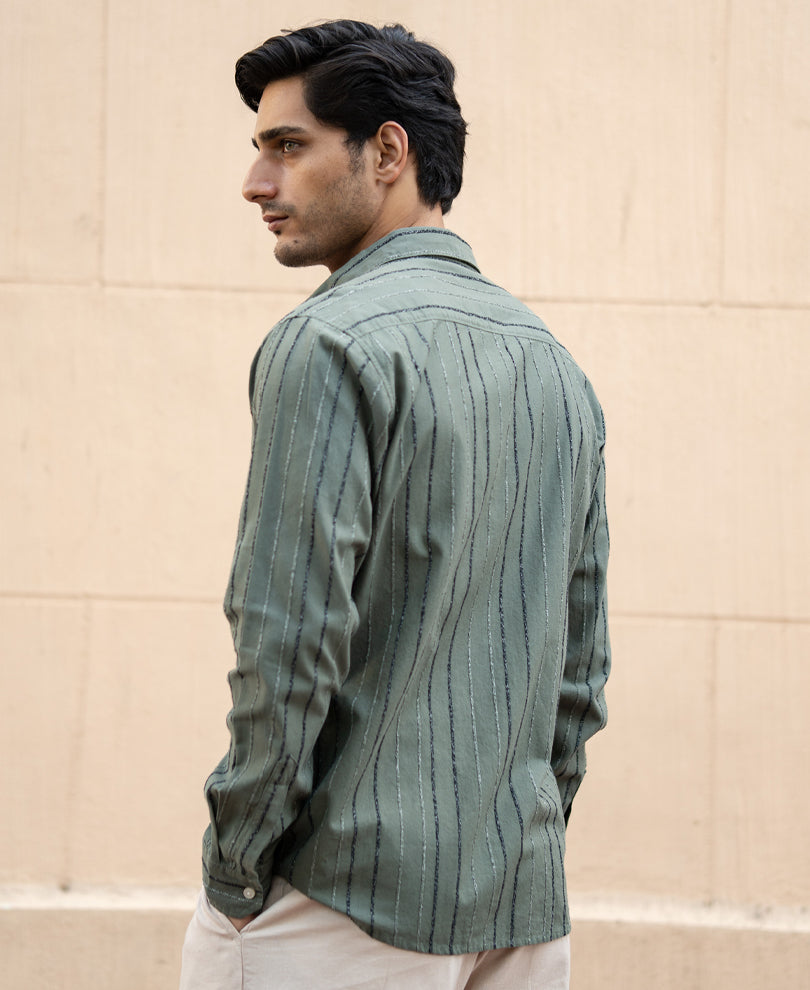 Olive Boucle Stripe Shirt.
