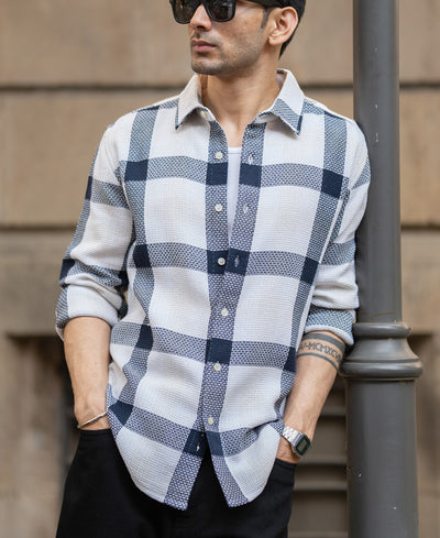 Navy Structure Checked Shirt