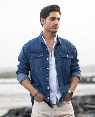 Dark Blue Washed Denim Full Sleeves Shirt