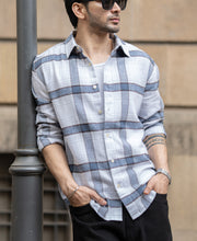 Grey Structured Checked Shirt.