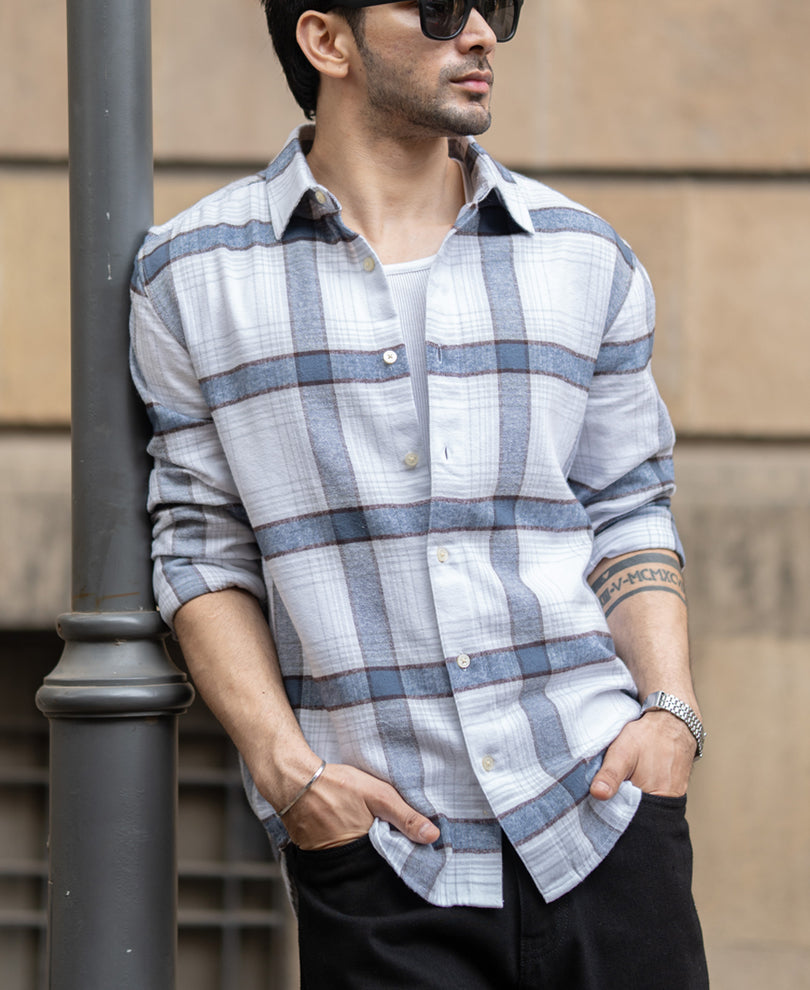 Grey Structured Checked Shirt.