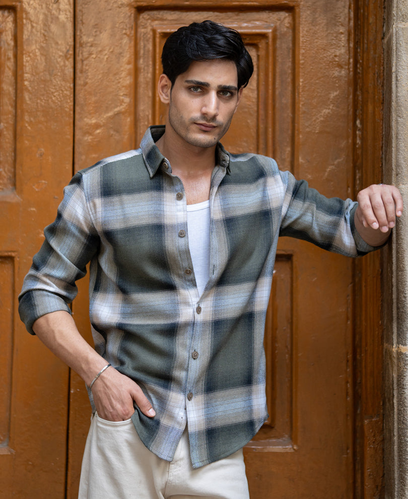 Olive Twill Checks Shirt