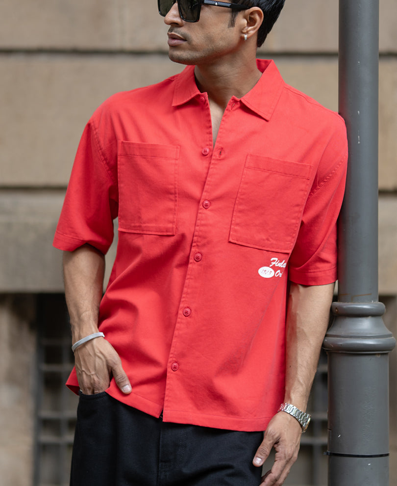 Red Printed Structure Shirt