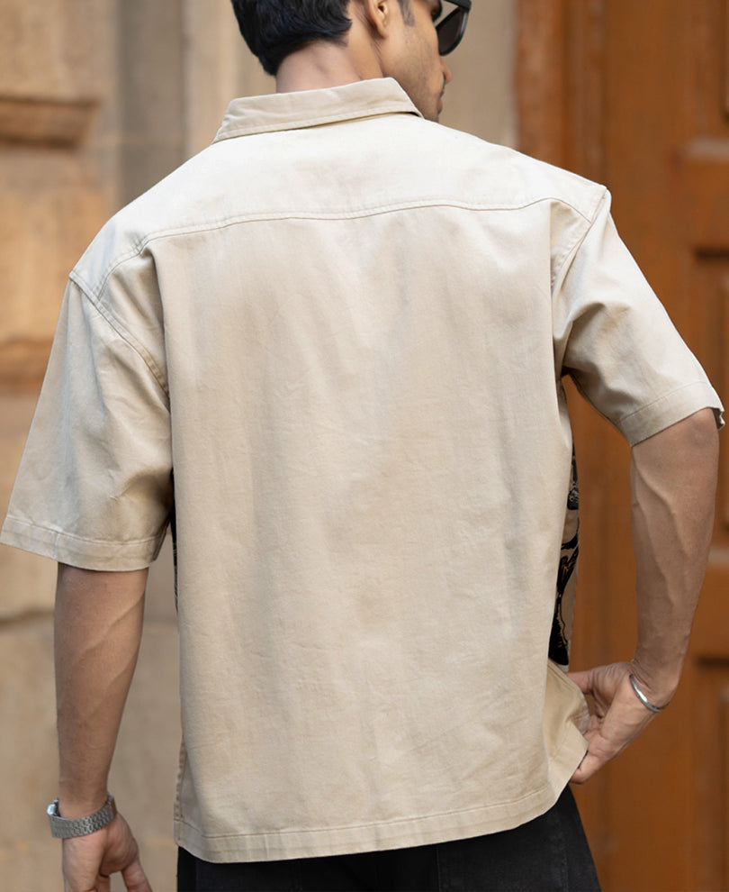 Beige Cowboy Print Boxy Shirt