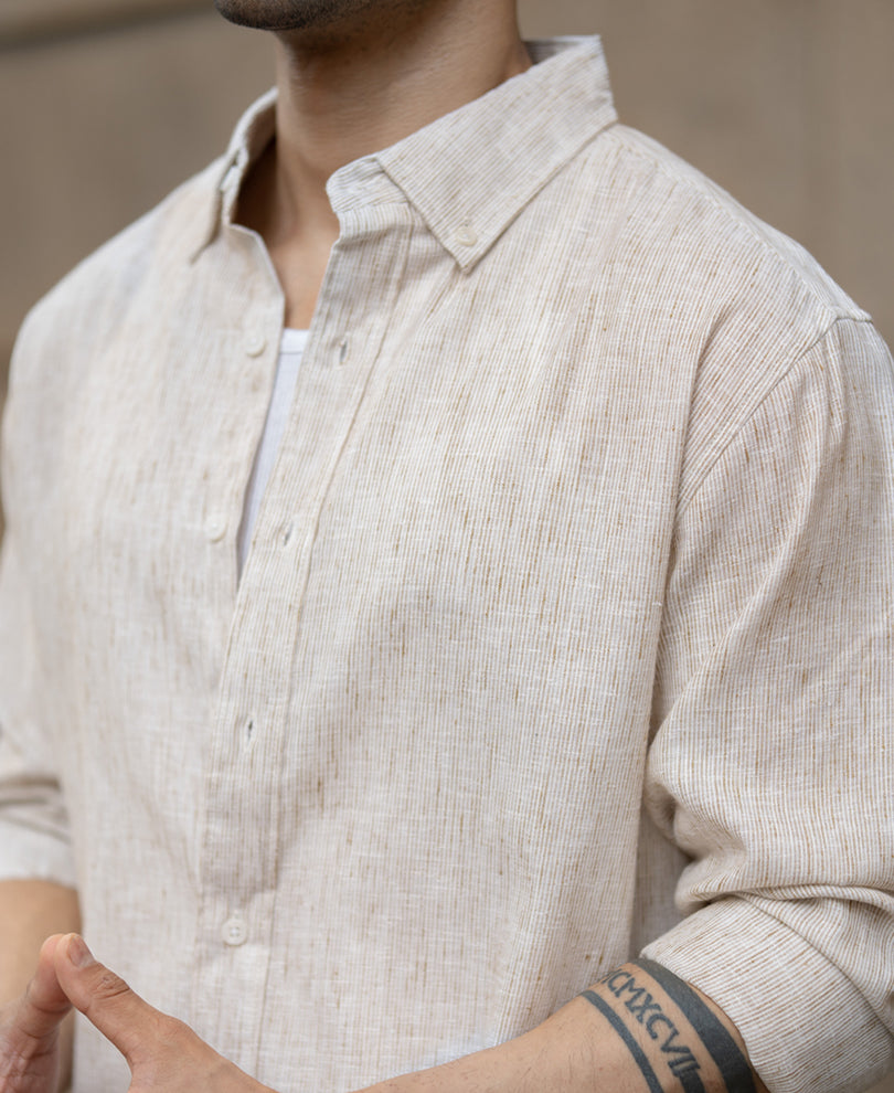 Beige Slub Stripe Shirt
