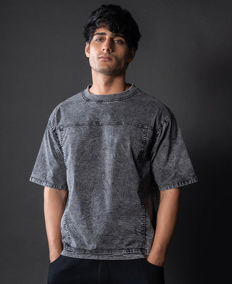 Grey Washed Panelled T-Shirt.