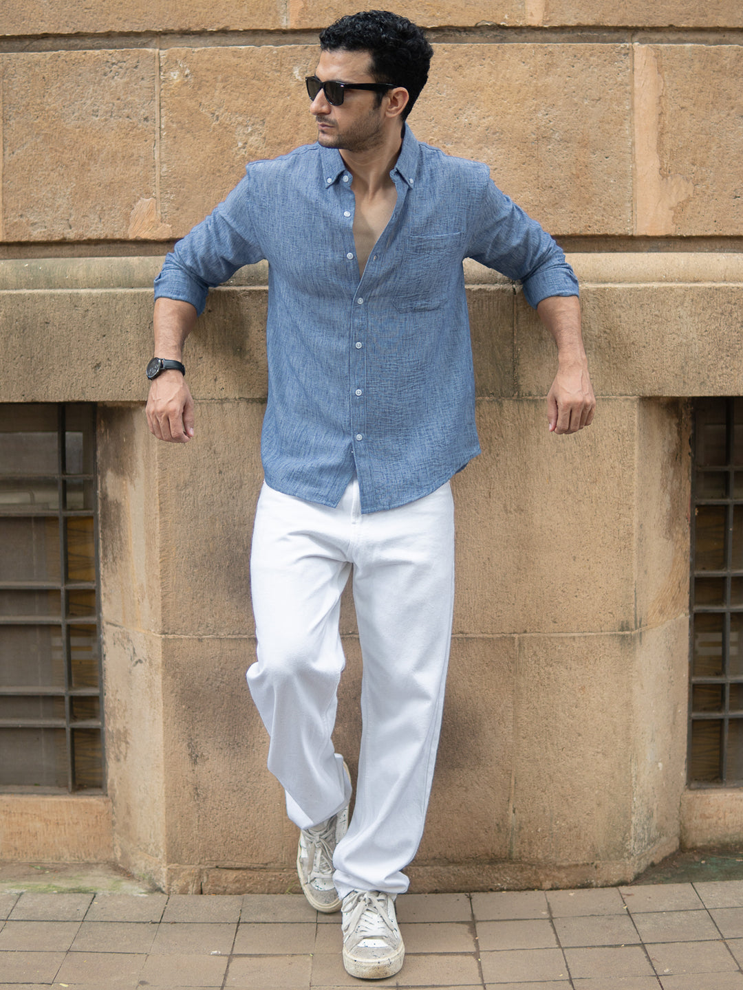 Dark Blue Slub Textured Shirt