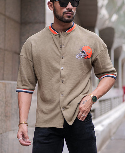 Beige Baseball Oversize Drop Shoulder T Shirt