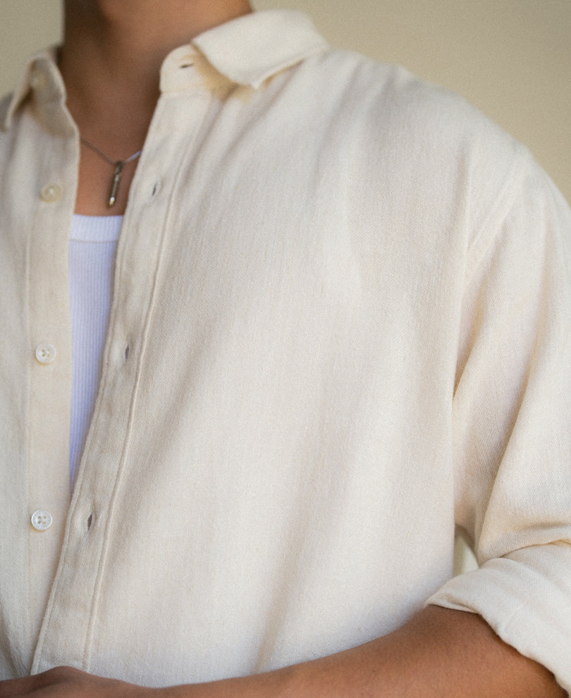 Off White Linen Blend Shirt.