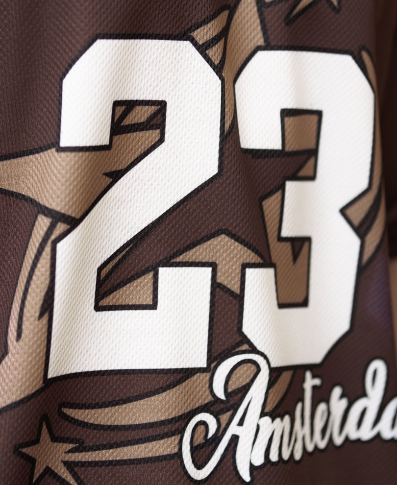 Brown Printed Jersey T-Shirt.