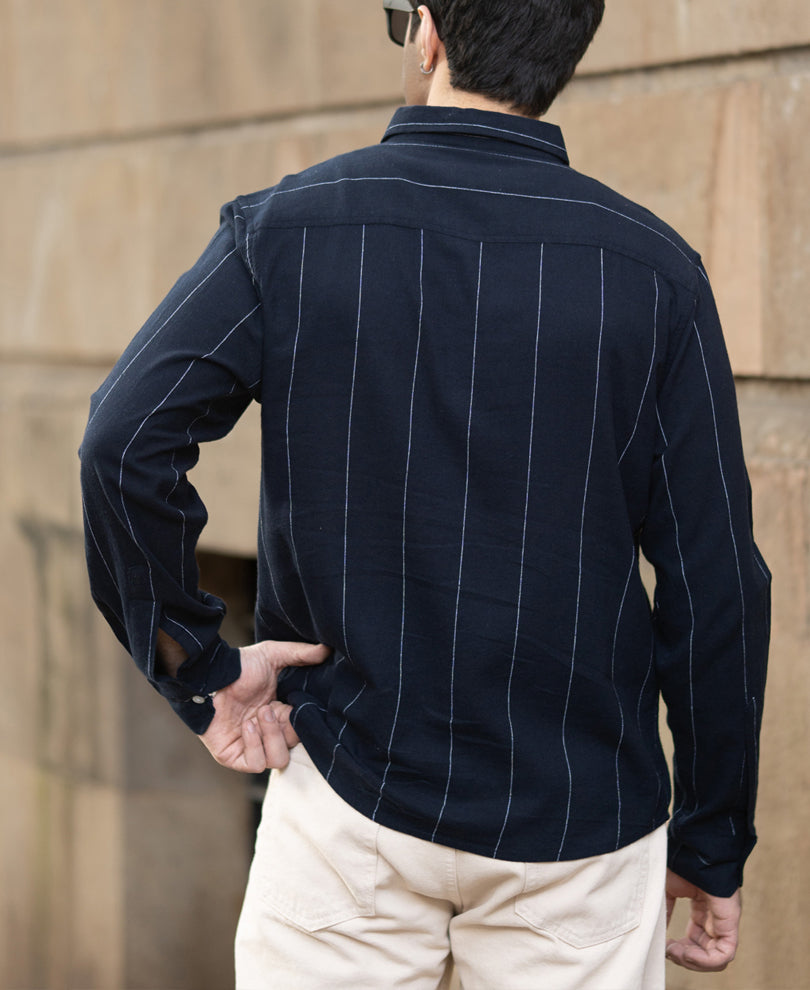 Navy Lightweight Linen Striped Shirt