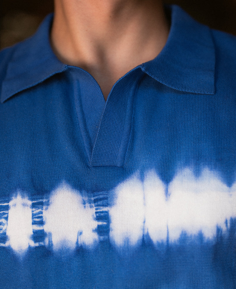 Blue Tie Dye Knit T-Shirt.