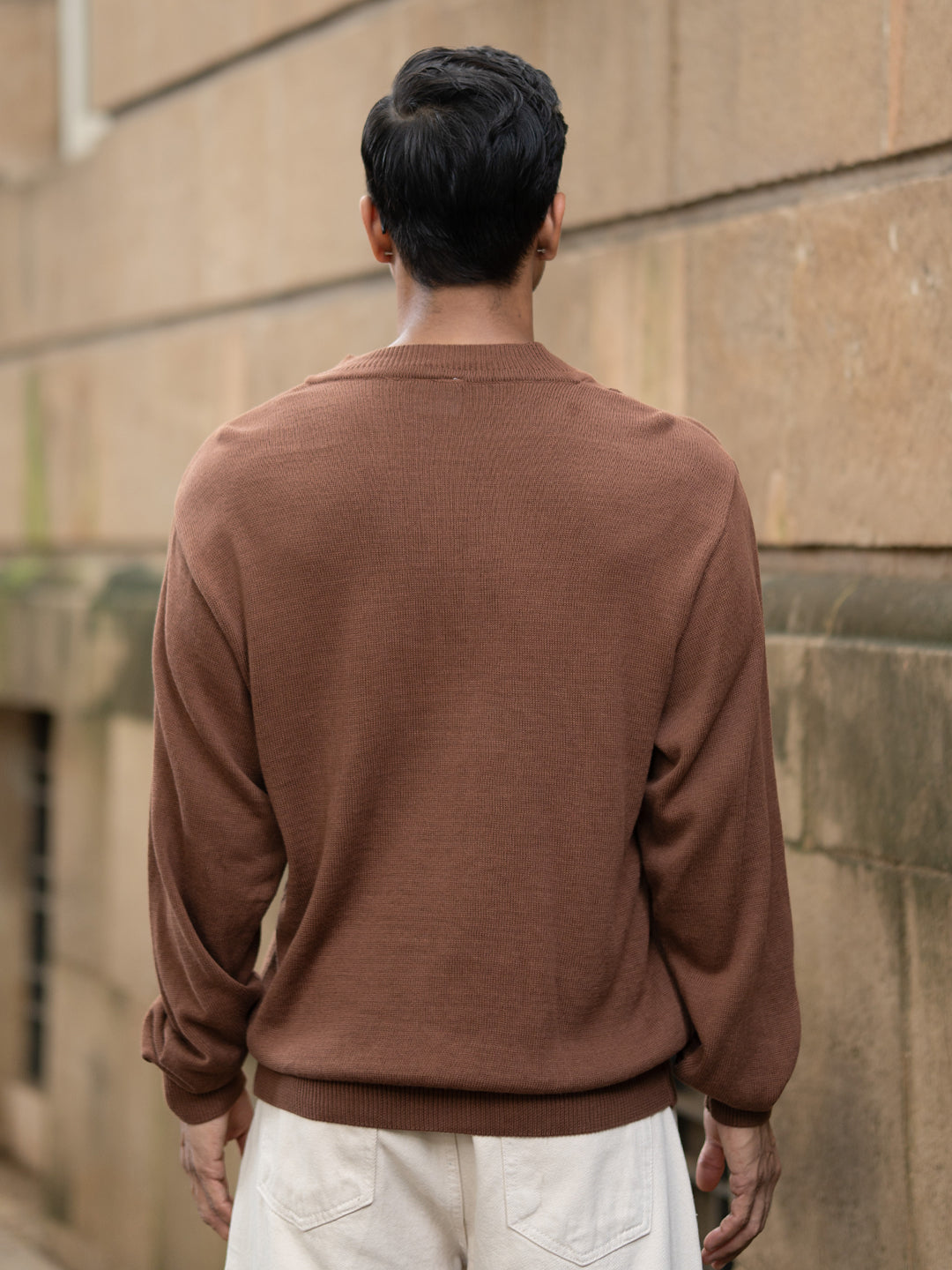 Dark Tan Knitted Henley T-Shirt