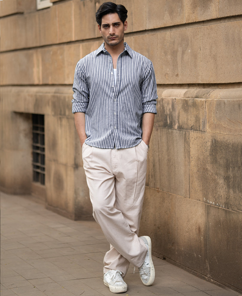 Dark Blue Lightweight Striped Shirt.