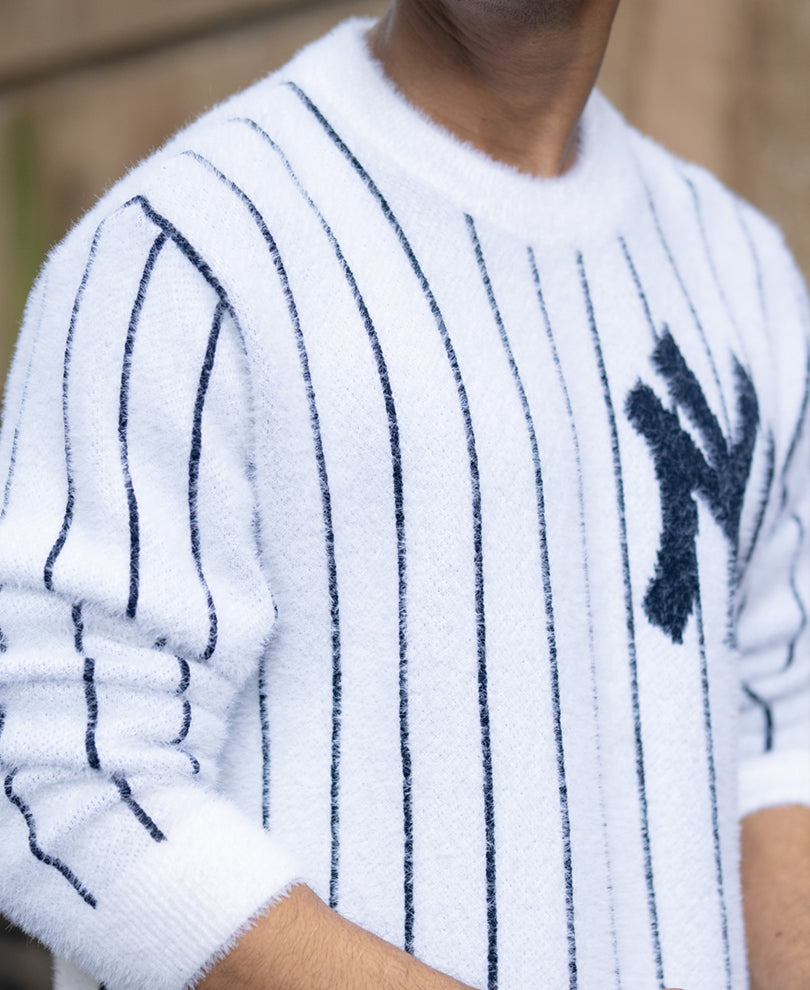 White Striped Fuzzy Sweater