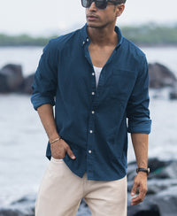Moonlight Blue Linen Blend Shirt