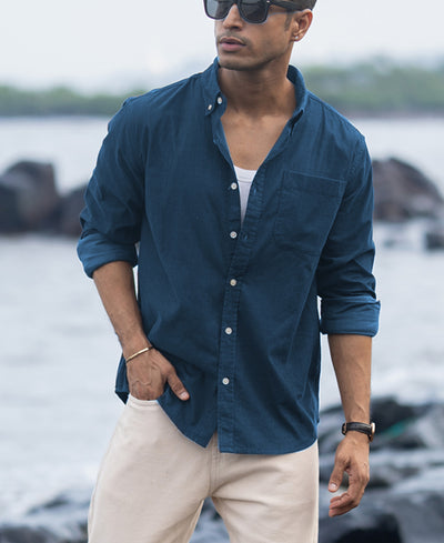 Moonlight Blue Linen Blend Shirt
