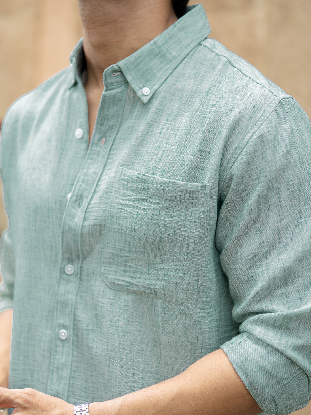 Green Slub Textured Shirt