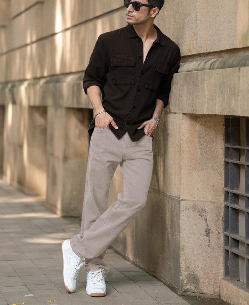 Dark Brown Double Pockets Denim Overshirt