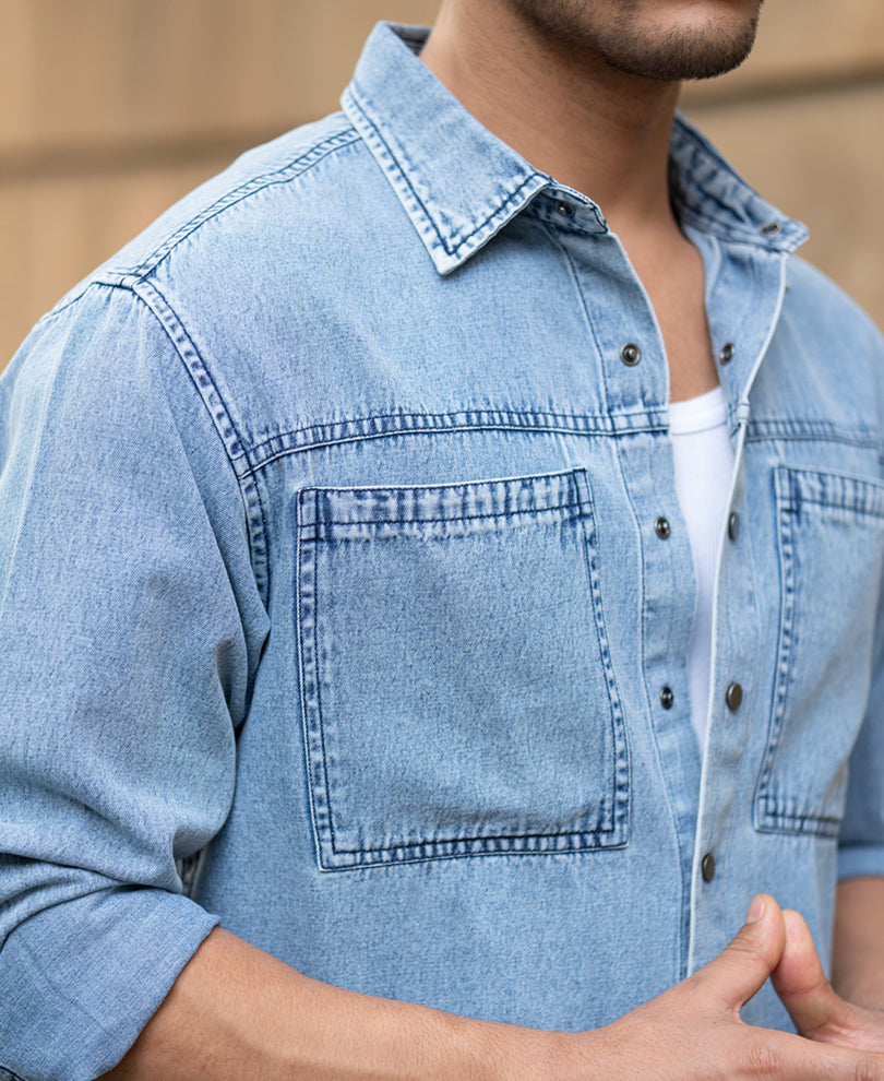 Blue Double Pocket Denim Shirt
