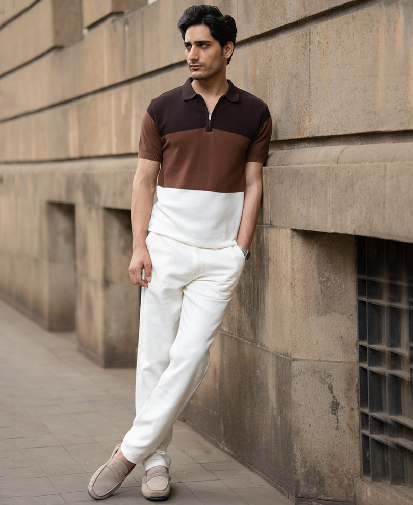 Brown & Beige Stripe Knit T-Shirt