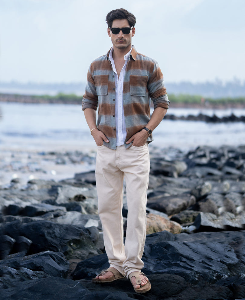 Brown Brushed Checks Shirt