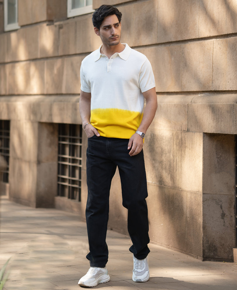 Yellow Ombre Knit Polo T-Shirt