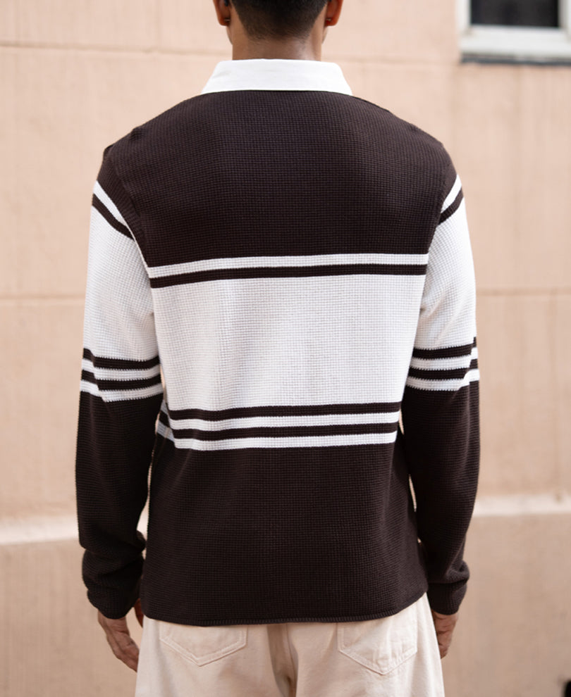 Coffee Brown Structured Stripe Sweatshirt