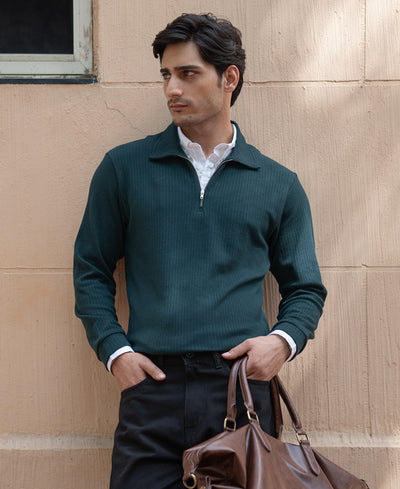 Pine Green Contrast Collar Polo T-Shirt.