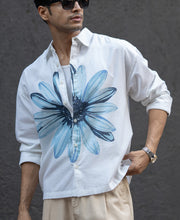 White Printed Boxy Lightweight Shirt.