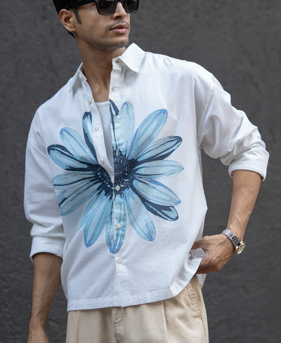 White Printed Boxy Lightweight Shirt