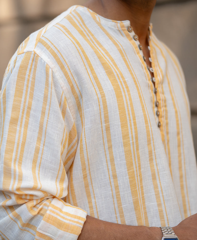 Yellow Striped Kurta Shirt.
