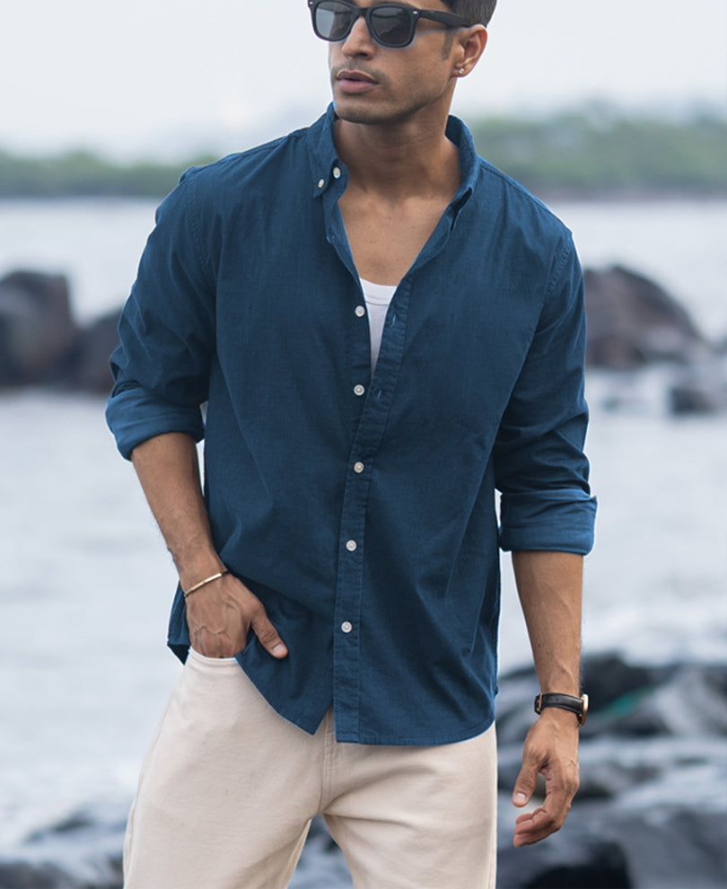 Moonlight Blue Linen Blend Shirt