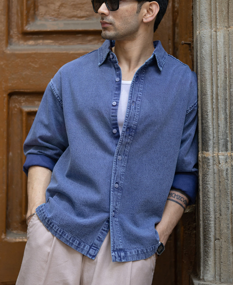 Blue Overdyed Twill Shirt.