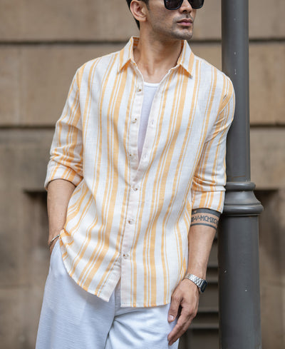 Yellow Linen Lightweight Stripe Shirt