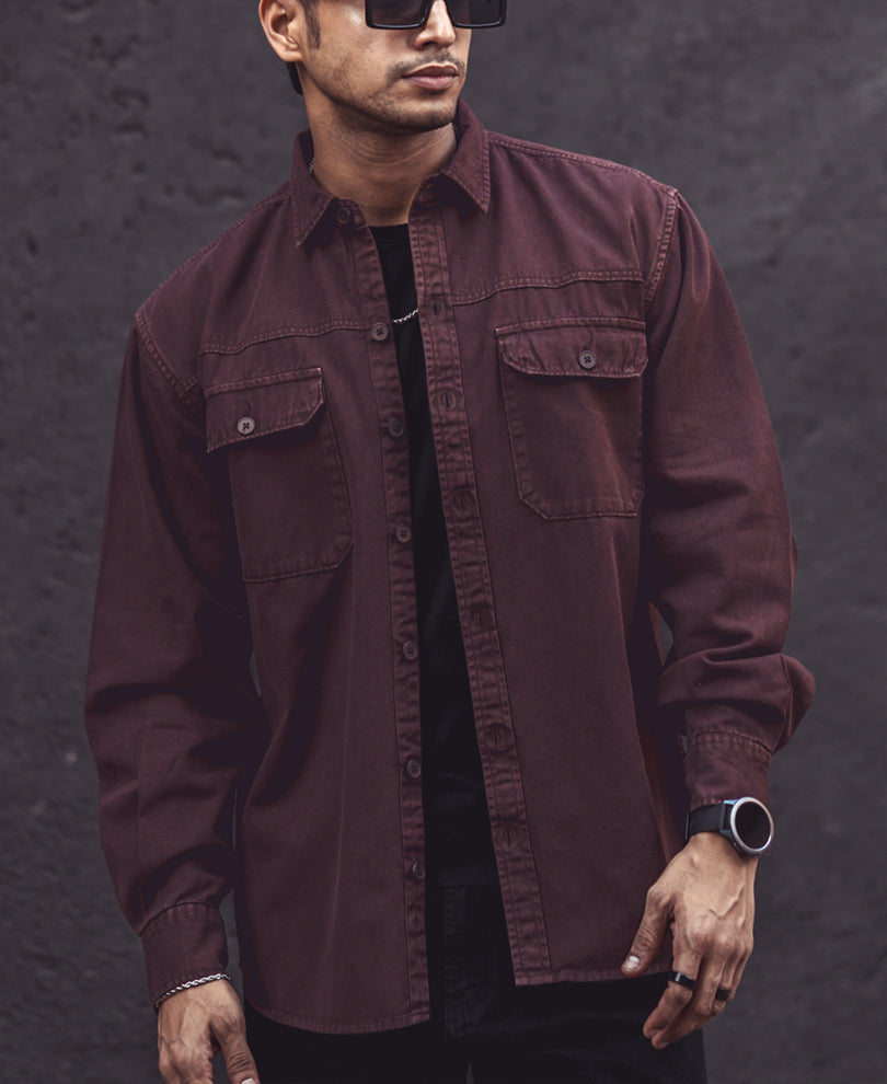 Dark Brown Denim Shacket Full Sleeves Shirt