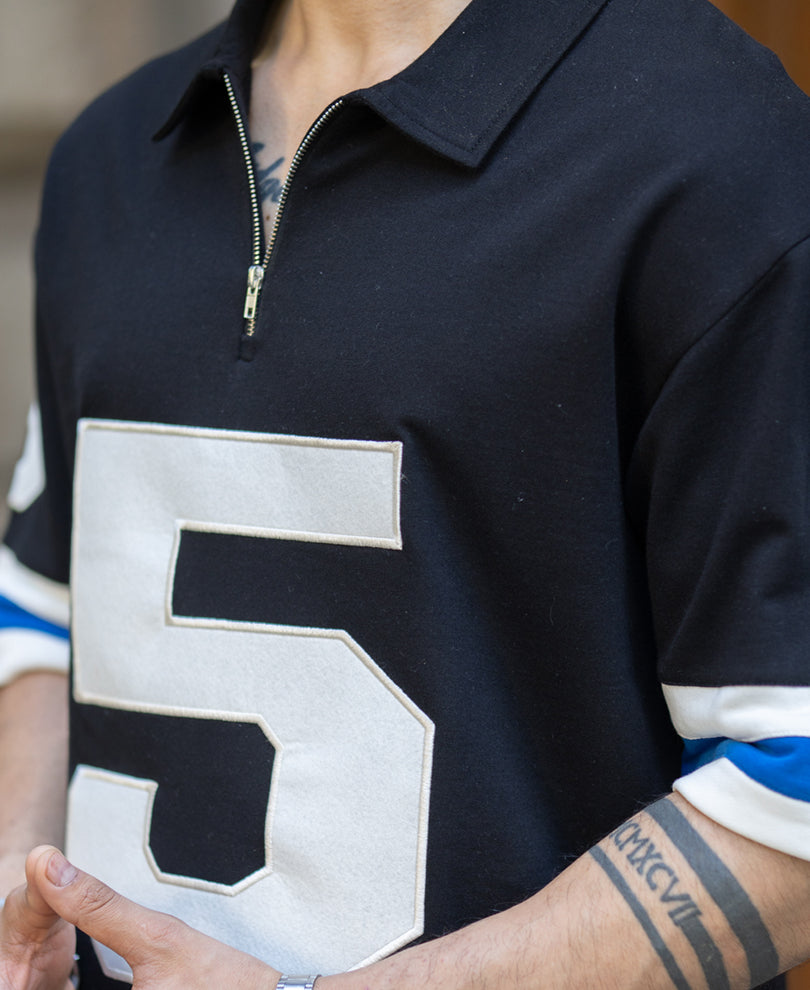 Black Contrast Applique T-Shirt.