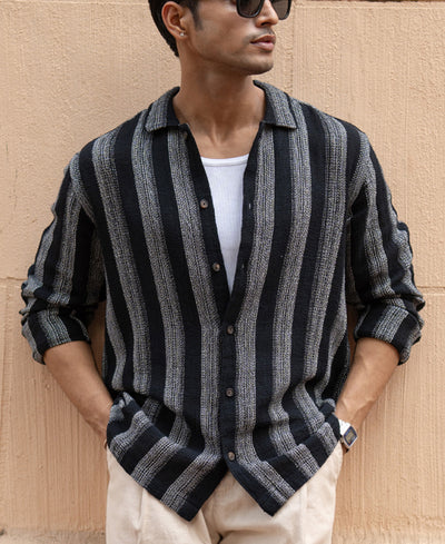 Black Structured Striped Shirt