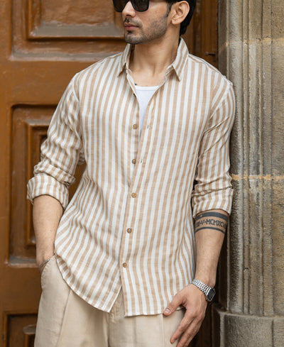 Beige Lightweight Slub Stripe Shirt